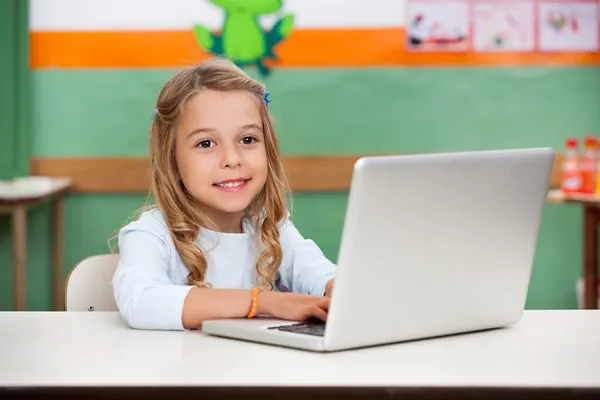 Girl Using Laptop In Classroom