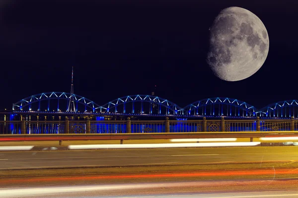 Bridges of Riga in the moonlight