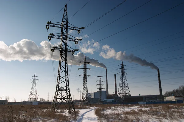 Electric power station with smokestacks