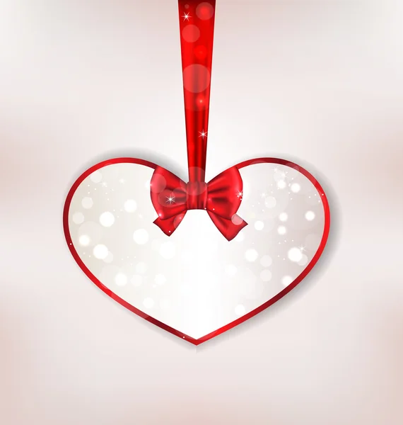 Card heart shaped with silk bow for Valentine Day