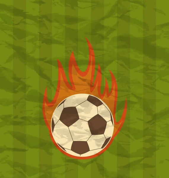 Retro football flyer with ball in fire flames