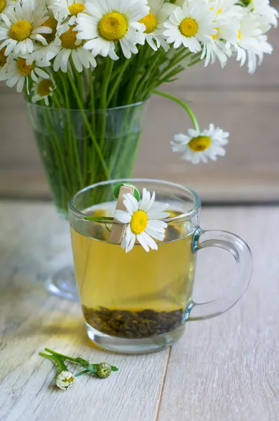 Tea cup and daisy flowers