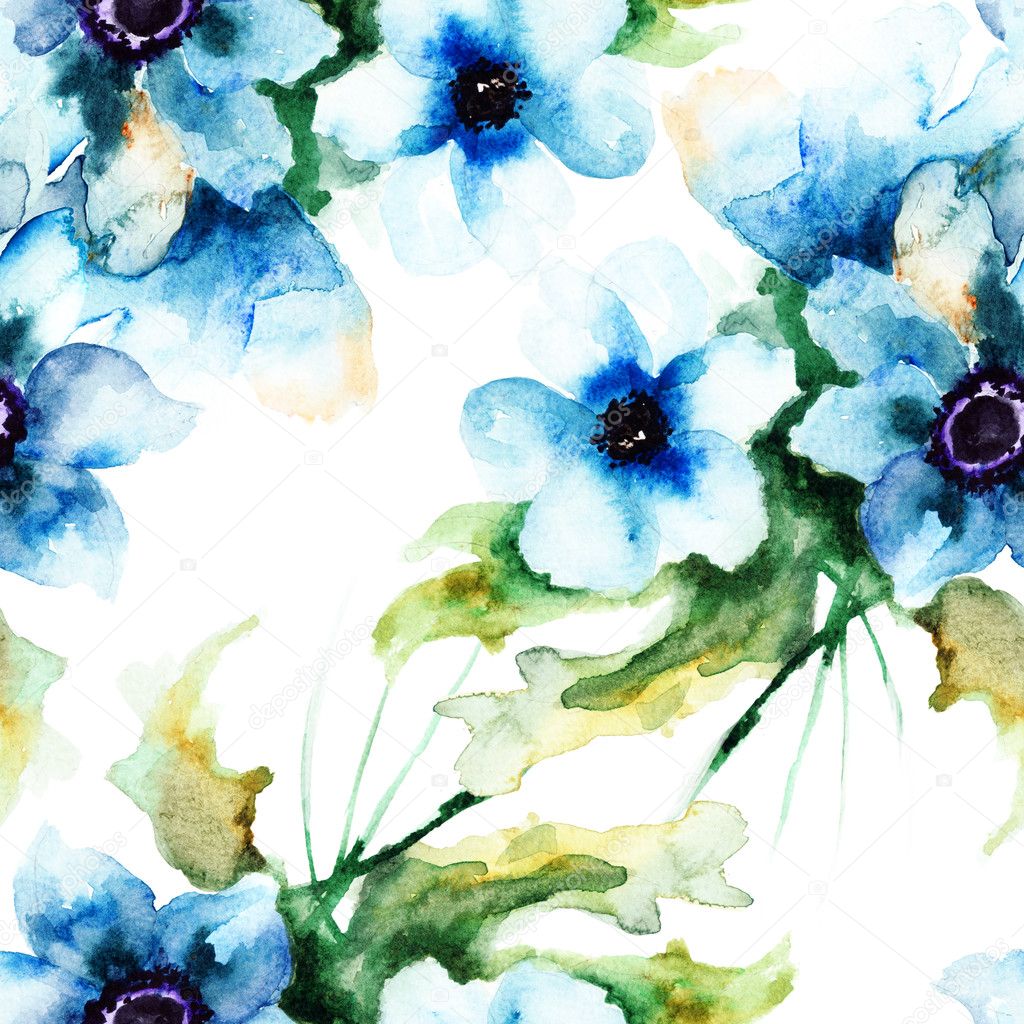 Fond décran sans couture avec les fleurs dété bleu \u2013 Image