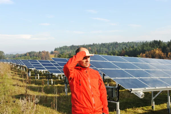 Male worker at solar panel field