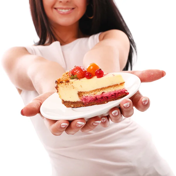 Piece of cake in woman hands