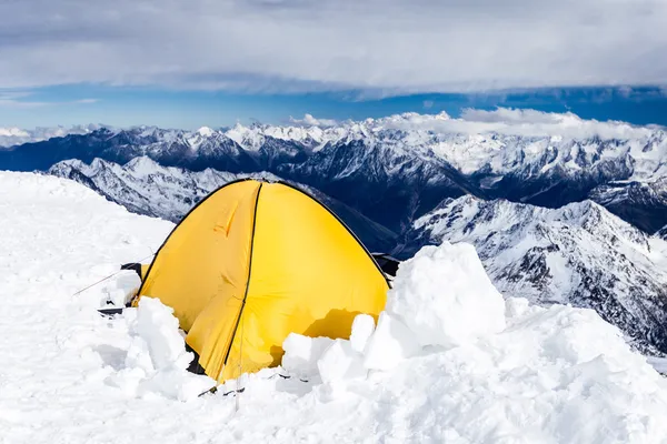 Camping in Caucasus Mountains on Elbrus landscape