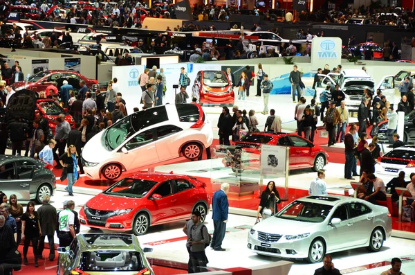 GENEVA - MARCH 12: Various makes and models of cars are on displ