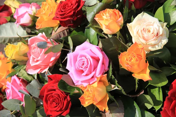 Mixed roses in yellow, red and orange