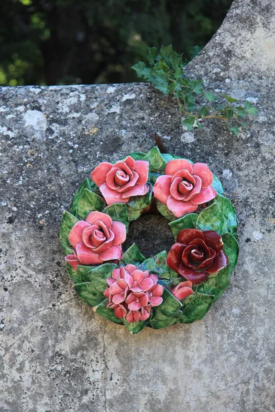 Ceramic flowers funeral wreath