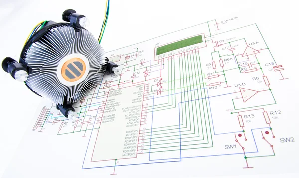 CPU cooler with electronic diagram