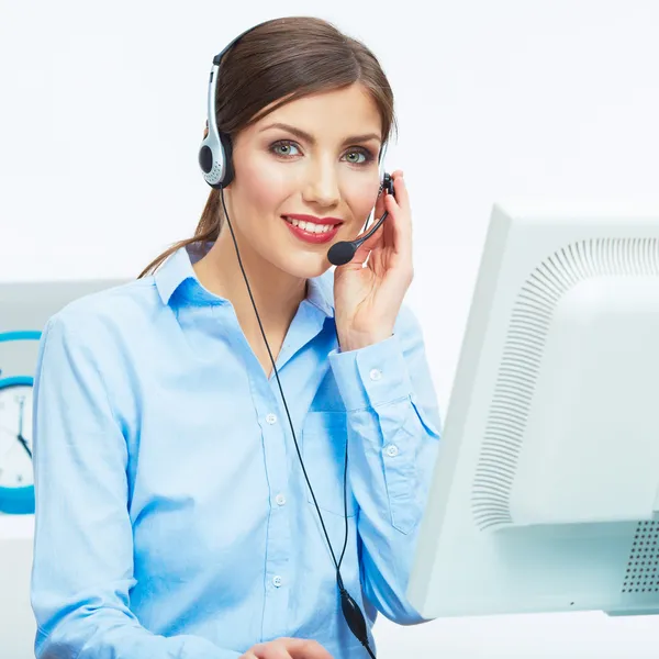 Portrait of woman customer service worker, call center smiling