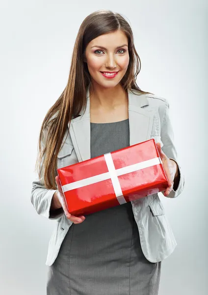 Business woman hold gift box