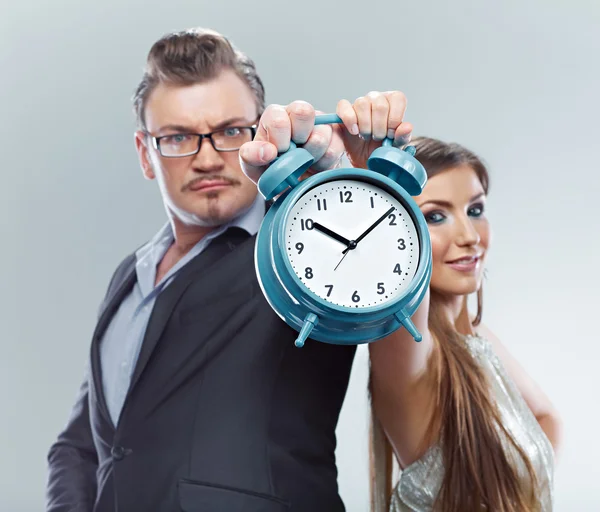 Time management. Business couple time concept.