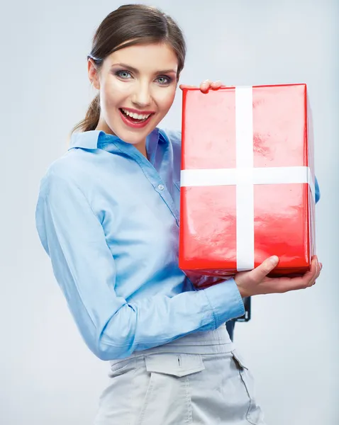 Business woman hold gift box