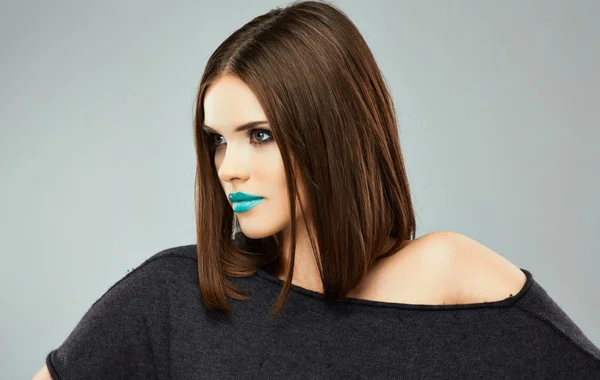 Woman with blue lips