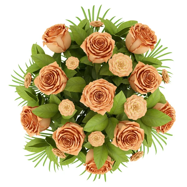 Top view bouquet of orange roses isolated on white background