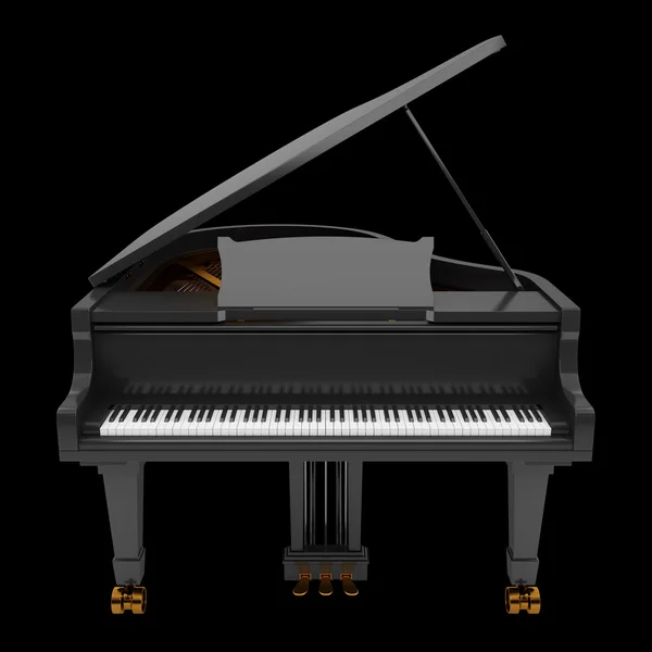 Black grand piano isolated on black background