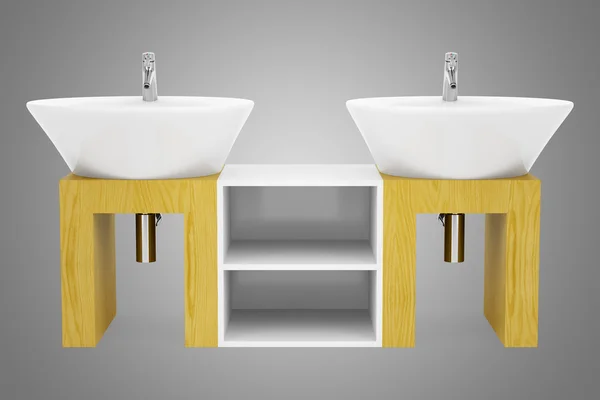 Modern double bathroom sink isolated on gray background