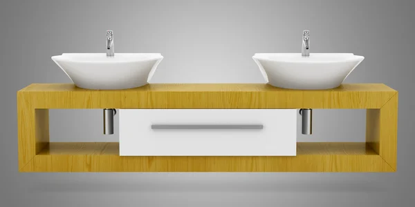 Modern double bathroom sink isolated on gray background