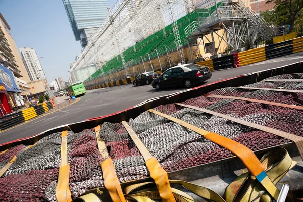 Safety barriers installed along for racing Macau Grand Prix