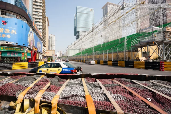 Safety barriers installed along for racing Macau Grand Prix