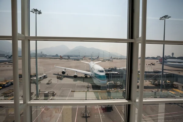 Preparing of airplane for flight in Hong Kong Airport