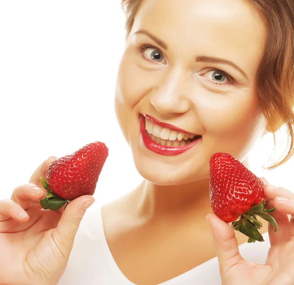 Beautiful happy smiling woman with strawberry