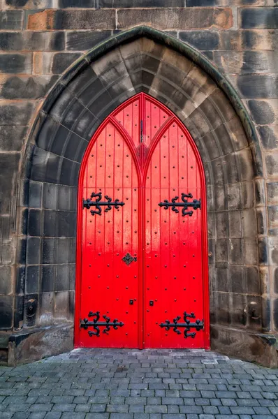 Wooden door in red