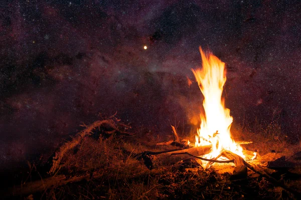 Night sky and camp fire