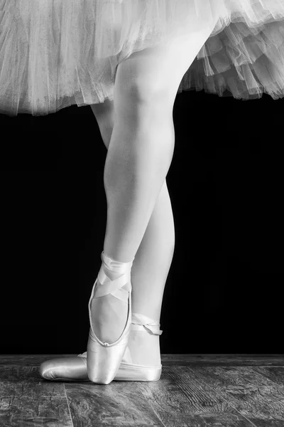 A ballet dancer standing on toes with rose petals on black background artistic