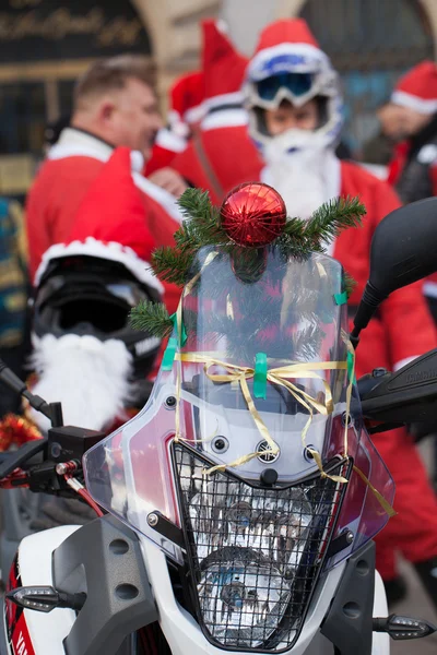 The parade of Santa Clauses on motorcycles around the Main Market Square in Cracow