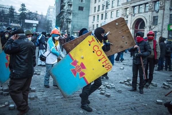 Euromaidan, Kyiv, Ukraine, Grushevskogo street. Fight with police