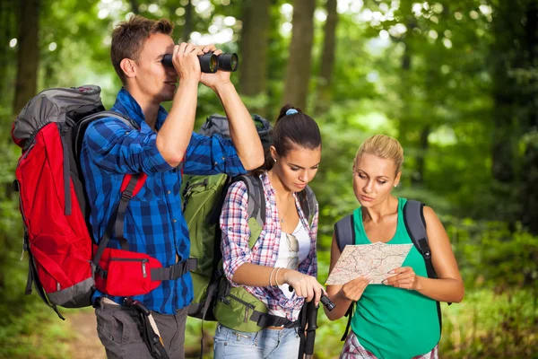 Hikers with map and binocular