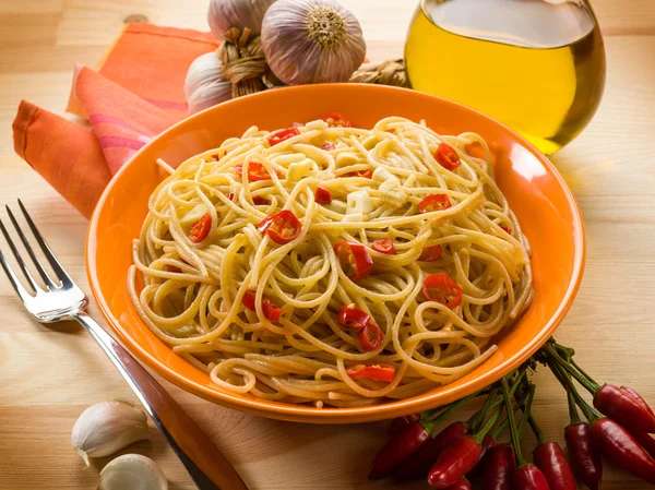 Spaghetti with garlic oil and hot chili pepper