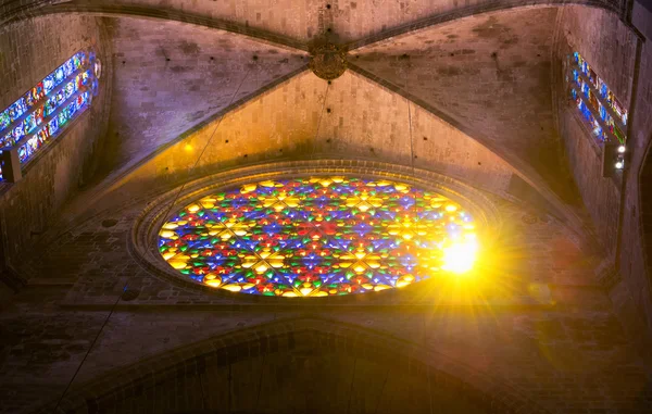 Sunshine through the stained-glass window of the Cathedral in Pa