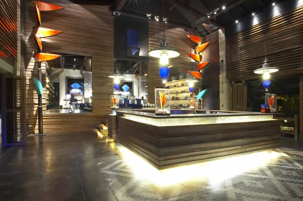 Panoramic view of nice stylish reception desk during nighttime