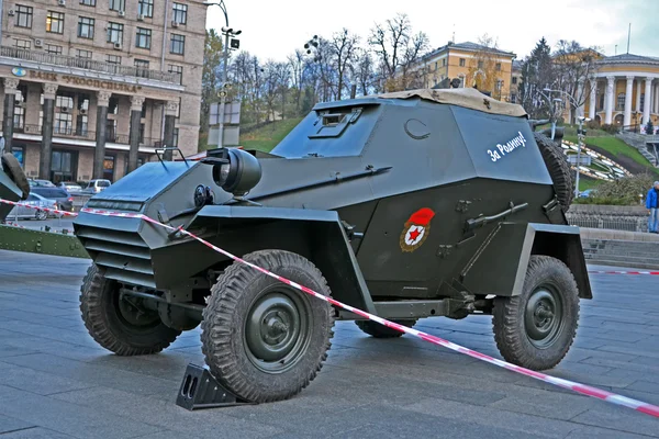 Military cars exhibition on Kreshatik street in Kiev, Ukraine