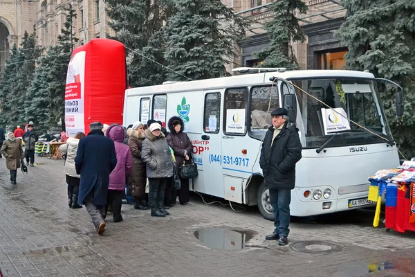 Pneumonia test scanning with mobile x-rays radiography car in Kiev, Ukraine.