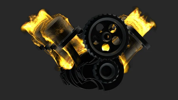 Motorcycle engine on fire on a black background