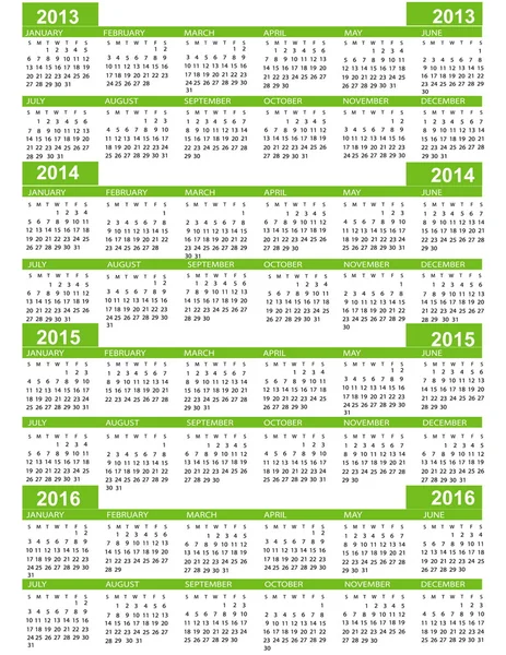 Calendar, New Year 2013, 2014, 2015, 2016 — Stock Vector © Jelena