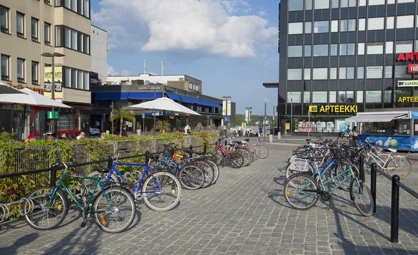 Bicycle Parking on the street of the city of Mikkeli. Finland
