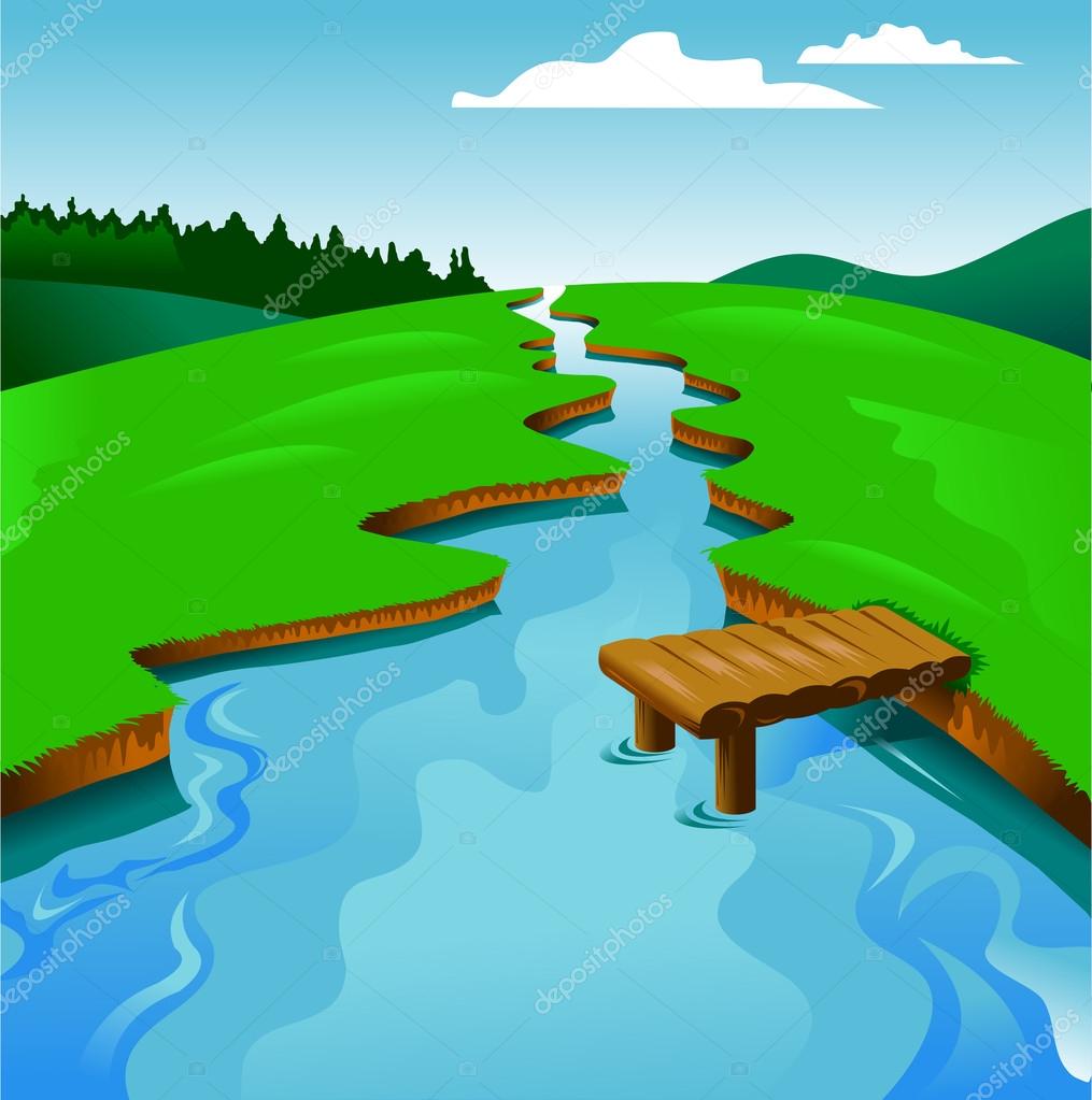 River Cartoon River - stock illustration