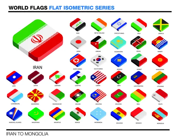 Flags of the world, i-p,  3d isometric flat icon design