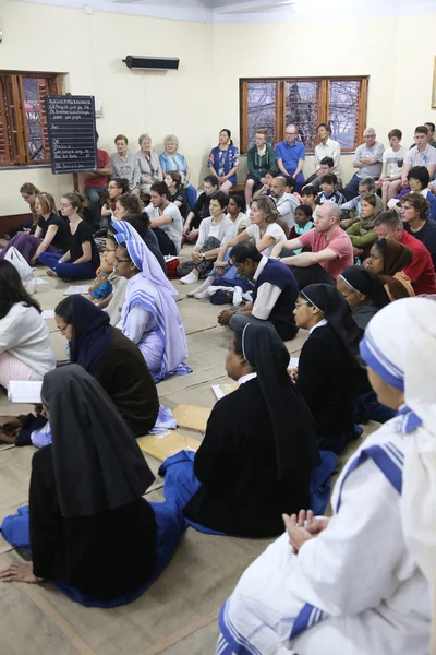 Sisters of Mother Teresa's Missionaries of Charity and volunteers from around the world at the Mass in the chapel of the Mother House, Kolkata