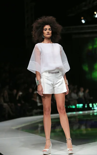 Fashion model wearing clothes designed by Marina Design on the 'Fashion.hr' show in Zagreb, Croatia