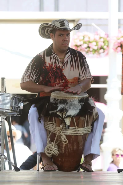 Members of folk groups Colombia Folklore Foundation from Santiago de Cali, Colombia during the 48th International Folklore Festival in center of Zagreb,Croatia on July 16,2014