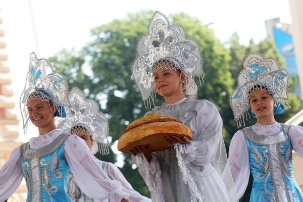 Members of folk group Moscow, Russia during the 48th International Folklore Festival in center of Zagreb, Croatia