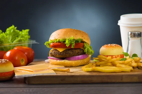 Fast food hamburger, hot dog menu with burger, french fries, tom