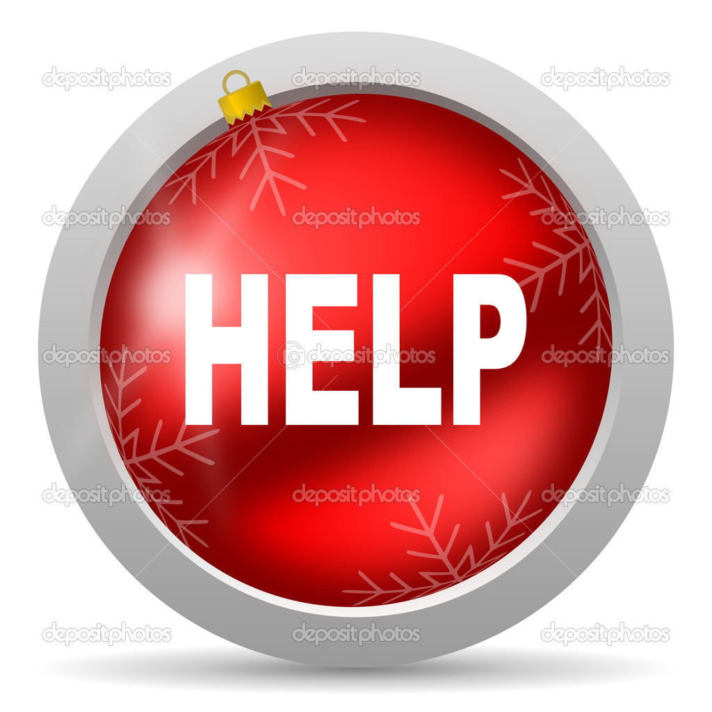 Help red glossy christmas icon on white background — Stock Photo