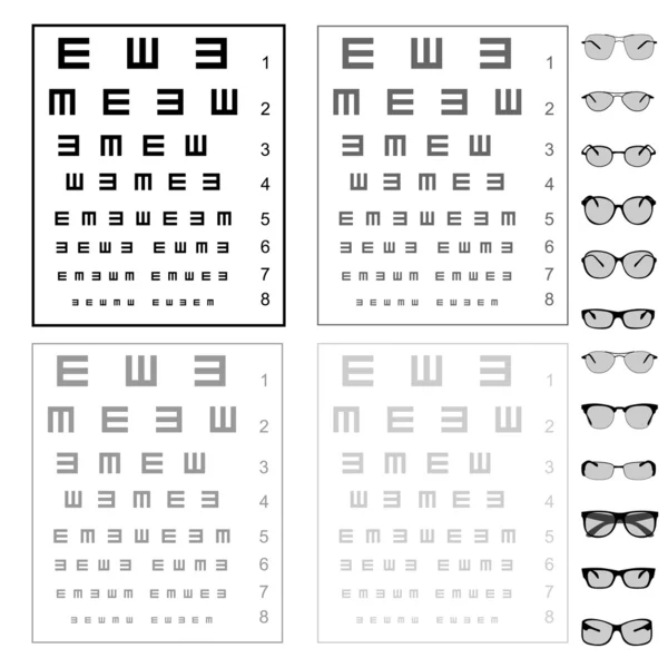 Eye test chart with glasses, vector